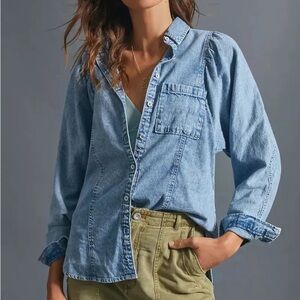 Anthropologie Pilcro Dylan Denim Button Down Blue Shirt Sz S